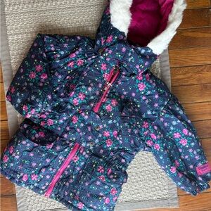 Vintage 4T Floral Oshkosh B’Gosh Winter Coat Removable Fur Hood